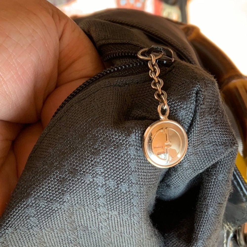 - Gucci AUTHENTIC hobo black canvas leather bamboo handle Very Good condit… - Picture 13 of 14